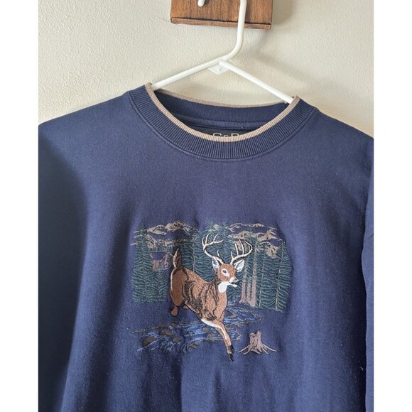 Vintage Croft & Barrow Mens Size M Embroidered Sweatshirt Deer Buck Blue - Picture 2 of 4